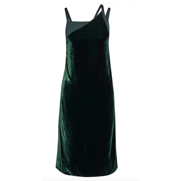 Helmut Lang Satin paneled velvet dress forest green size 4 - Picture 1 of 12
